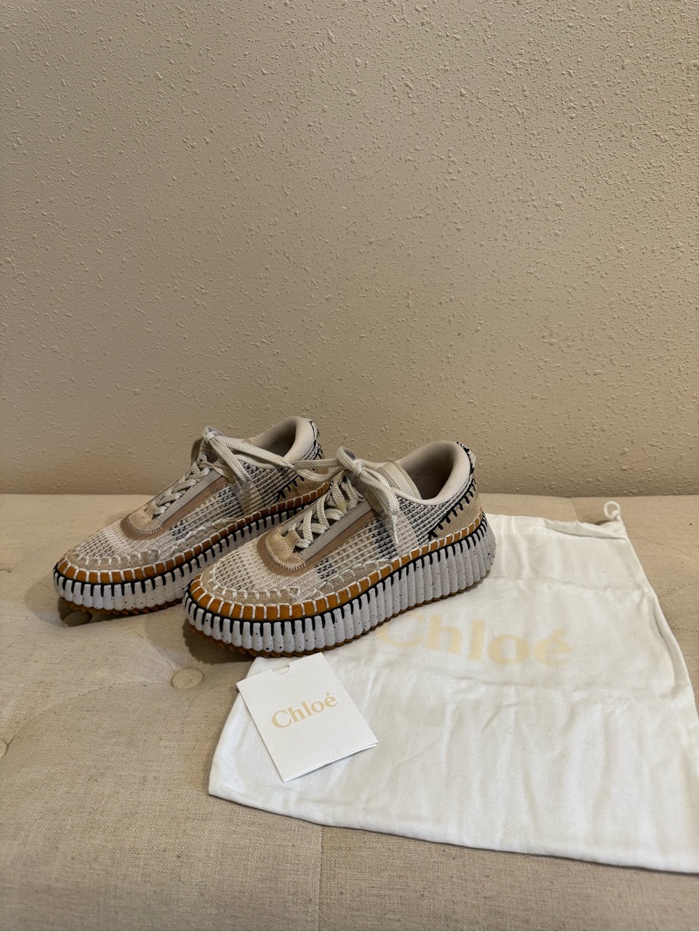 Chloe Nama Mixed Media Platform Sneakers 37